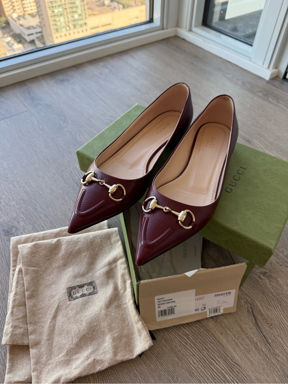 Gucci Horsebit Burgundy Leather Ballet Flats Size 9/39